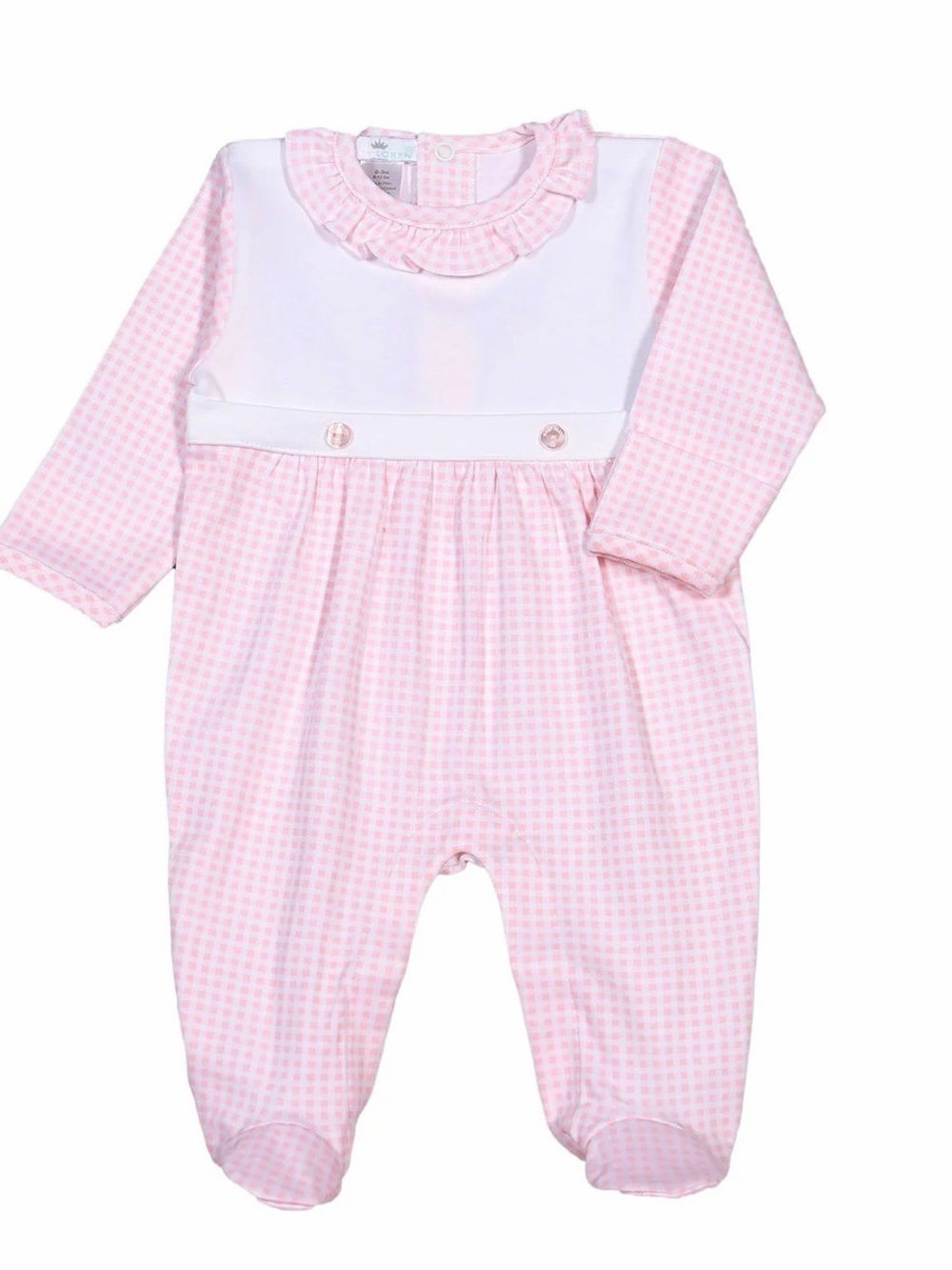 BABY LOREN Olivia Pink Gingham Pima Two Button Footie - NB